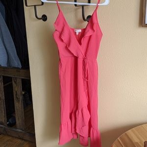 Coral pink tie wrap midi dress size large